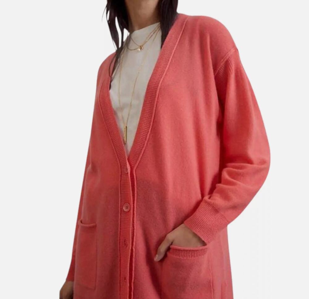 Anthropologie Pilcro Kelly Oversized Cashmere Cardigan Salmon Coral Pockets Sz S